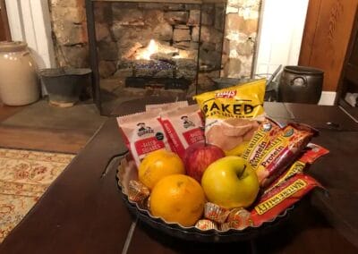 Snacks left by the fireplace for guests of the Fulkerson-Hilton House.