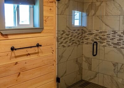 A custom bathroom inside Happy Trails Cottage.