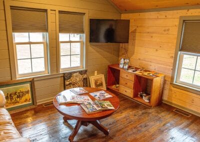 A living room inside Happy Trails Cottage.