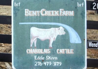 A sign showing cattle for sale at Bent Creek Farm